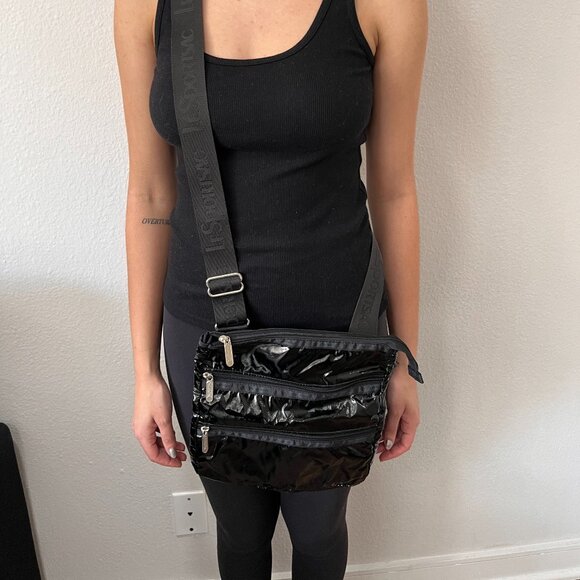 LeSportsac Patent Leather 3 Zipper Crossbody Bag - Picture 10 of 11